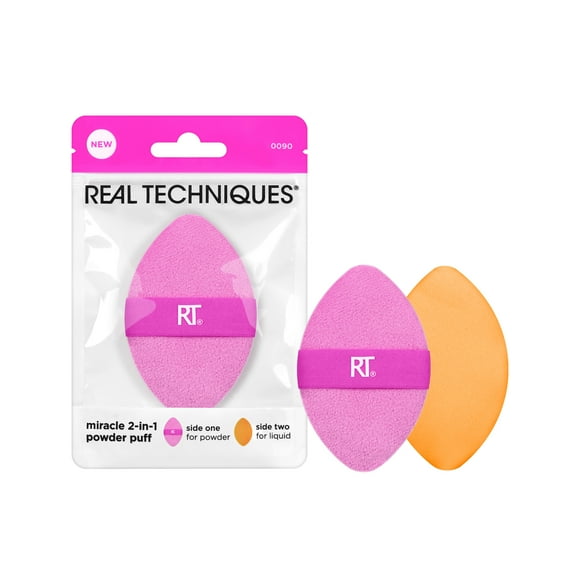 Real Techniques Miracle 2-in-1 Powder Puff, Dual-Sided Makeup Puff & Sponge, Multi Color, 1 Count