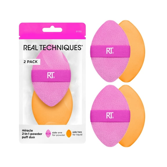 Real Techniques Miracle 2-in-1 Powder Puff Duo, Makeup Puff for Powder, Liquid, & Cream, 2 Count