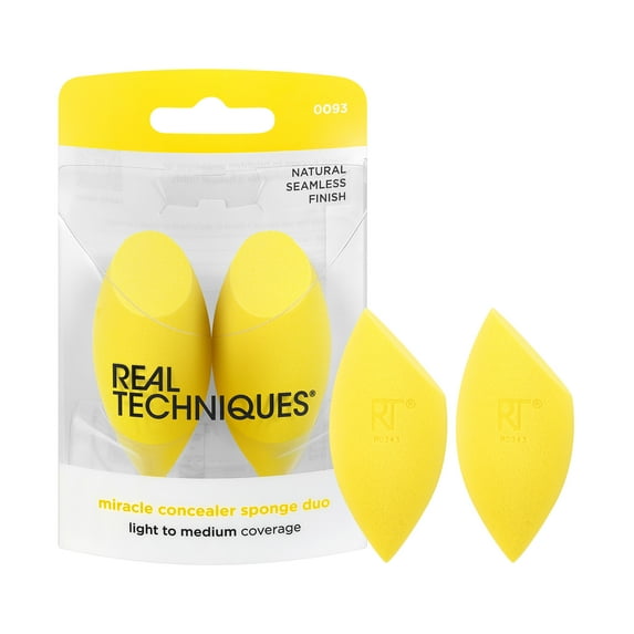 Real Techniques Miracle Concealer Sponge Duo, Makeup Sponges for Liquids & Creams, Yellow, 2 Count