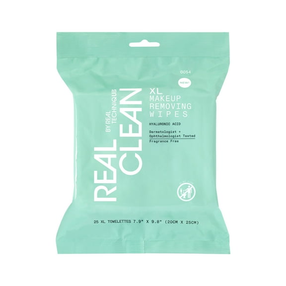 Real Techniques Real Clean XL Makeup Removing Wipes, Wipes for Dry Skin, Cleansing, 25 Count