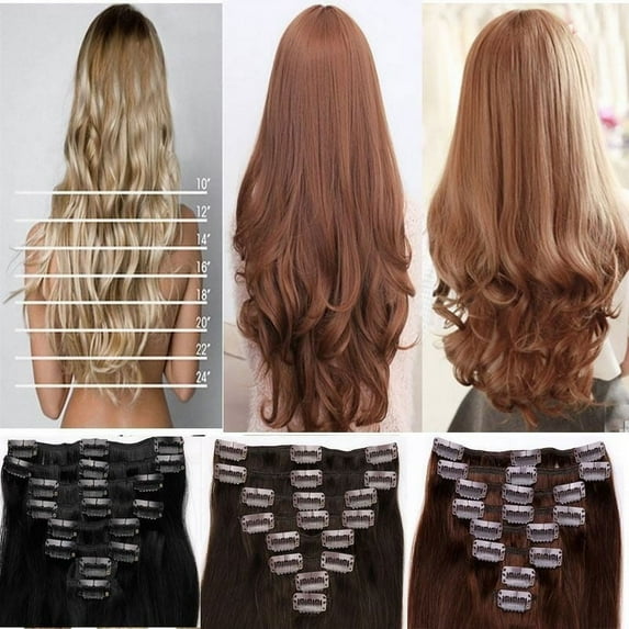 Real Thick LELINTA Women Girls Long Curly Full Head Clip in Synthetic Hair Extentions 8 Piece/Set 18 Clips 17" 140g Brown Black Blonde