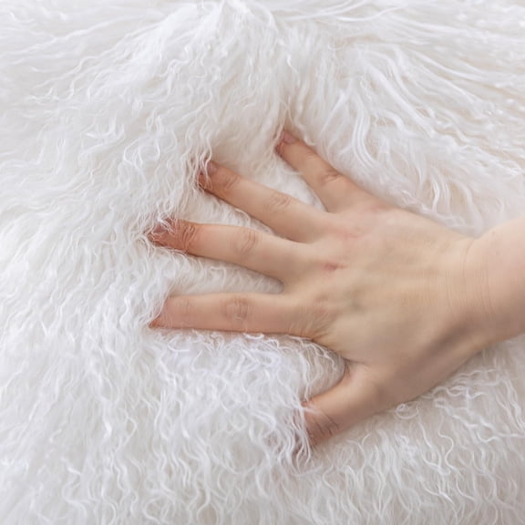 Real Tibetan Mongolian Lamb Sheepskin Wool Fur Throw Pillow Cover White 18x18 Inch