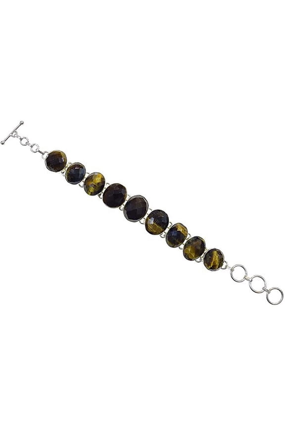 Real Tiger Eye Gemstone Designer Bracelet For Women, Silver Plated Link Bracelet For Party, Modern Fashion Jewelry Handmade By Artisans