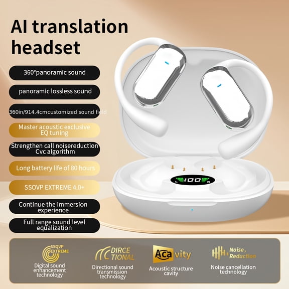 Real-Time AI Translation Bluetooth Earbuds, 144 Languages Real Time Interpretation, Meeting Notes Live Translator for All Phones, Wireless In-Ear Headphones with Noise Cancellation - Pure Tone Sound