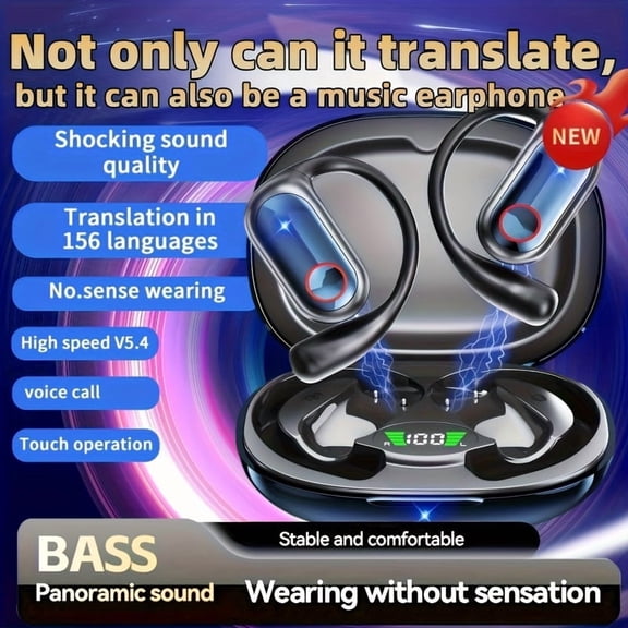 Real-Time AI Translation Earbuds 144 Languages, Live Interpreter & Meeting Notes, Noise Cancelling Wireless Headphones with Mic, Pure Sound, Rechargeable LED