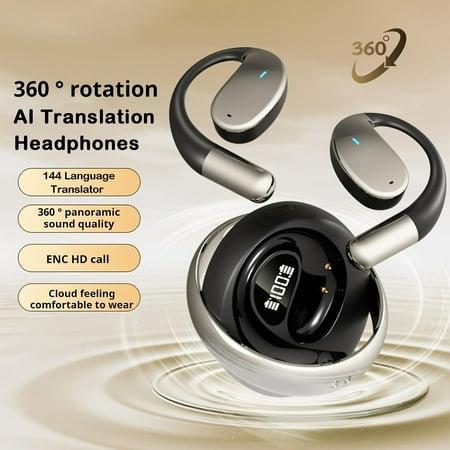 Real-Time AI Translation Earbuds, 144 Languages Two-Way Translator Headset, Wireless Bluetooth Earbuds with HD Sound for iOS Android, Perfect for Travel Business Learning Sport