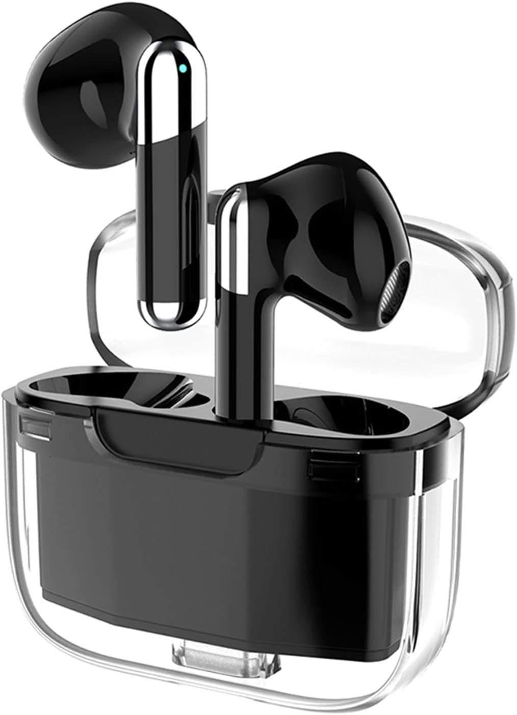 Real Time Language Translator Earbuds, Bluetooth 5.3 Denoise Translator Earphones Support 144 Languages with APP in Transparent Case for Smart Phone, Black
