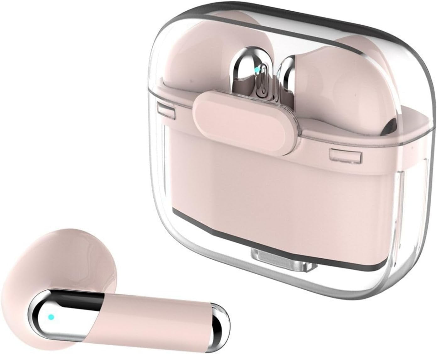 Real Time Language Translator Earbuds, Bluetooth 5.3 Denoise Translator Earphones Support 144 Languages with APP in Transparent Case for Smart Phone, Pink