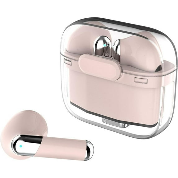 Real Time Language Translator Earbuds, Bluetooth 5.3 Denoise Translator Earphones Support 144 Languages with APP in Transparent Case for Smart Phone, Pink