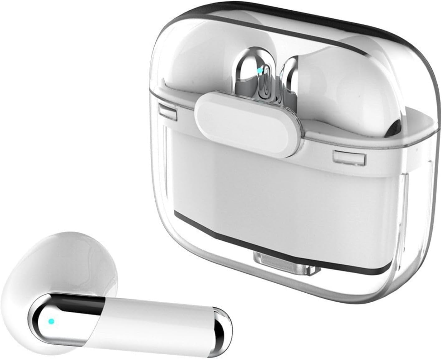 Real Time Language Translator Earbuds, Bluetooth 5.3 Denoise Translator Earphones Support 144 Languages with APP in Transparent Case for Smart Phone, White
