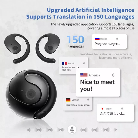 Real-Time Language Translator Earbuds with Bluetooth 5.4, 150 Languages, Black