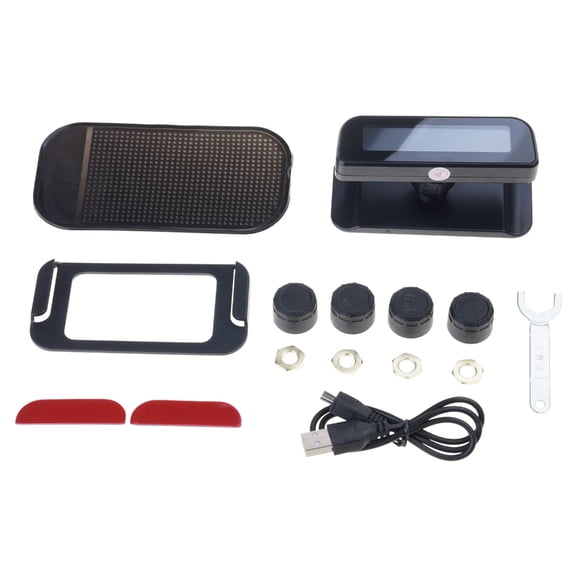 Car Solar Powered Tire Pressure Monitoring System With 4 Wheel Tyre External Sensors And Audible Alerts For Safe Driving