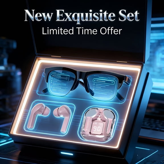 Real-Time Translation Smart Glasses with Wireless Headphones, Bluetooth Stereo Headset for Music, Built-in Mic/Speaker, Compatible with Smartphones/Tablets, Perfect Gift for Travelers & Couples