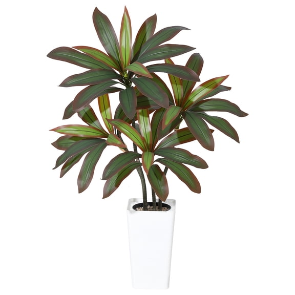 Real Touch Artificial Dracaena Tree – Lifelike Silk Leaves, Multi-Tonal Trunks, White Tall Planter, Decorative Stones, Maintenance-Free, Large Faux Indoor Plant – Multi-Stem 4-Head Red Brazilian Iron