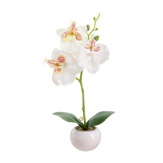Real Touch Butterfly Orchid, Artificial Flowers with Vase, Fake Orchids Silk Floral for Home Decor Indoor, Bathroom Decoration Potted Office Table Centerpieces Arrangements (White/1 Pcs)