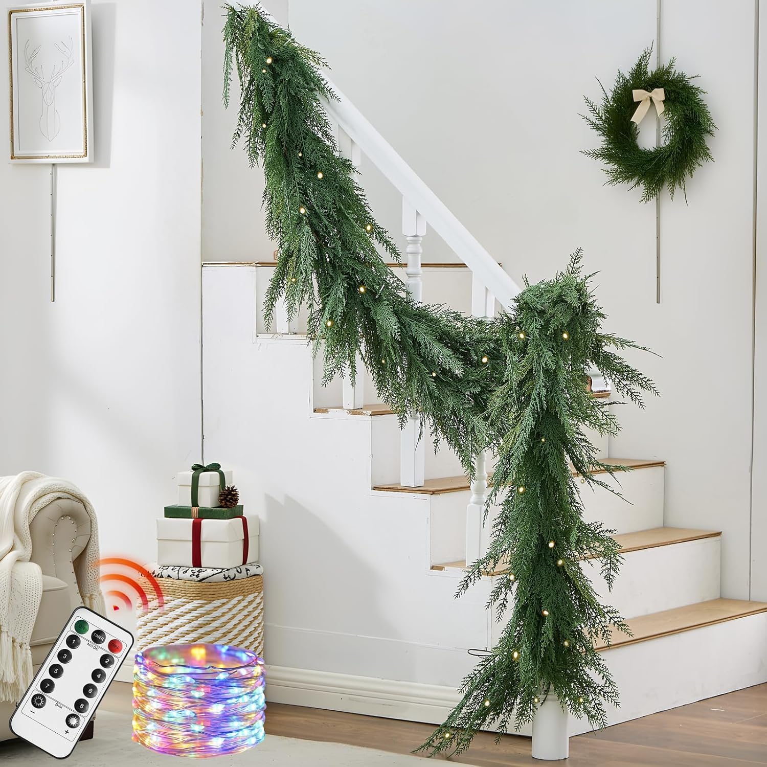 Real Touch Cedar Christmas Garland 6–9FT Artificial Greenery, Indoor ...