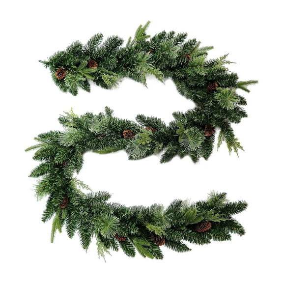Real Touch Christmas Garland 8.9FT, Artificial Norfolk Snow Pine Garland with Pine Cones for Staircase, Mantle, Table, Front Door, Porch Indoor Outdoor Holiday Decor