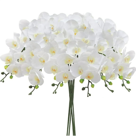 Real Touch Faux Orchid,Fake Phalaenopsis Flowers,Simulation Butterfly Flowers,Artificial Silk Flowers,for Bouquet Arrangements Home Wedding Decoration,White,9 Heads,5 Pack
