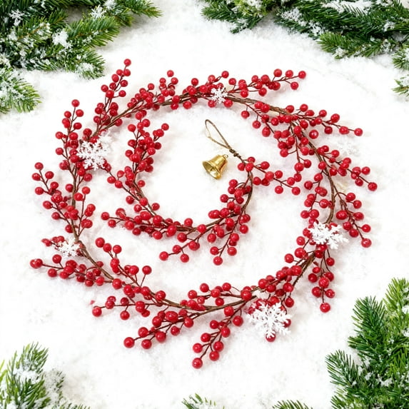 Real Touch Garland Indoor Christmas Decorations Festive Berry Beaded Garland Red Simulated Christmas Climber European And Americanes Home Decoration Red Berry Soft Decoration Christmas Decor