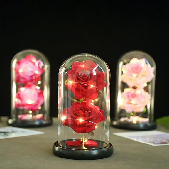 Real Touch Glass Rose in Bell Jar, Elegant Wedding Centerpiece or Anniversary Gift, Decorative Home Display Item