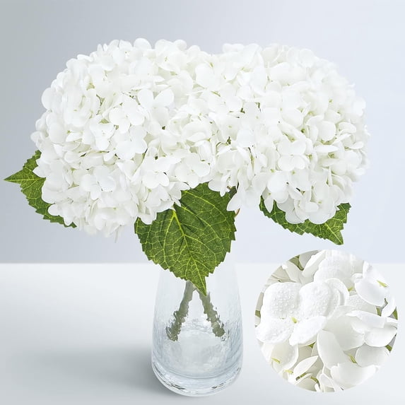 Real Touch Hydrangea Artificial Flowers with Long Stem & Leaves, Full Latex Faux Hydrangea Flowers for Home Decor Party Floral Arrangements Wedding Bouquets Centerpieces(Pink, 3Pcs)