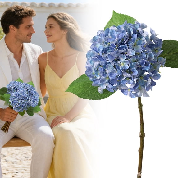 Real Touch Large Hydrangea Flowers Blue Realistic Artificial Blooms Faux Hydrangeas Decor 1 Pack
