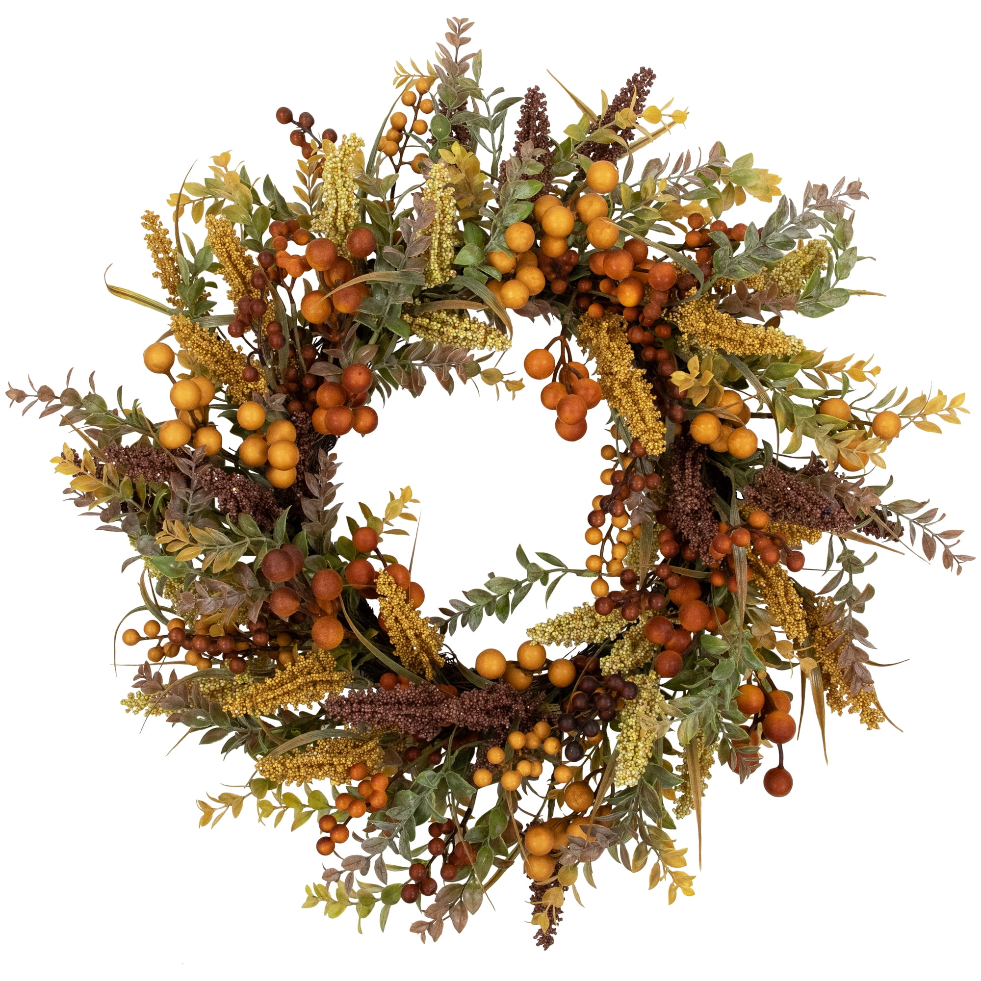 24" Grapewood Artificial Fall Wreath with Mixed Foliage and Berries