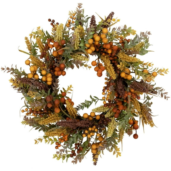 Northlight Real Touch Foliage and Berry Clusters Artificial Fall Harvest Wreath - 24" - Unlit