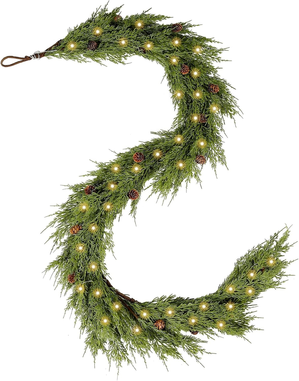 6ft Artificial Norfolk Pine Christmas Garland with Pine Cones and LED Lights