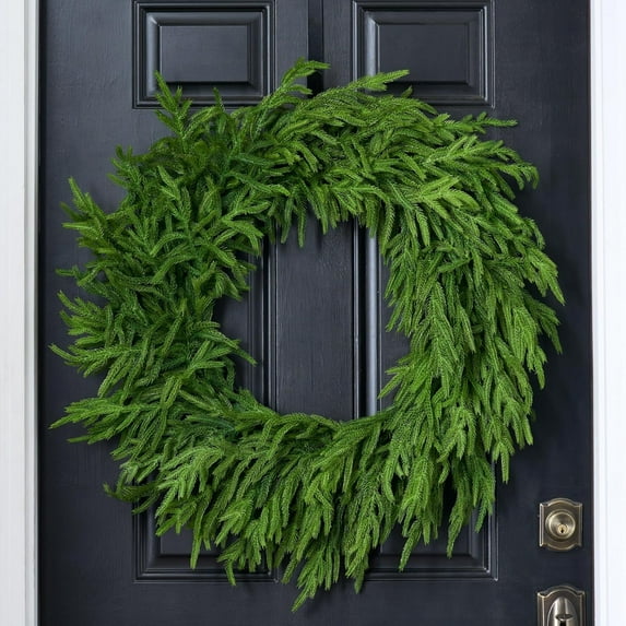 Real Touch Norfolk Pine Christmas Wreath, 30 inches, Green