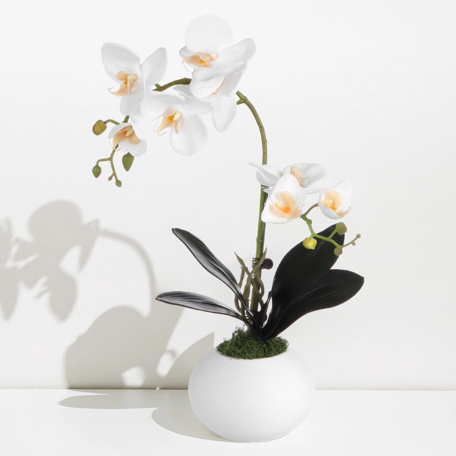 Real Touch Orchid Artificial Flowers with Vase, White Fake Silk Orchids Floral Centerpiece, Decorative Potted Phaleanopsis Orchid Bonsai for Home Office Table Decor