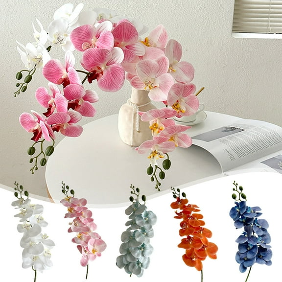 Real Touch Phalaenopsis Orchid Stem | 9 Stems Artificial Silk Flowers | Realistic White Pink Orange Blue Green | 38.58 Inch Luxury Home Decor for Wedding Party Living Room Table Centerpiece