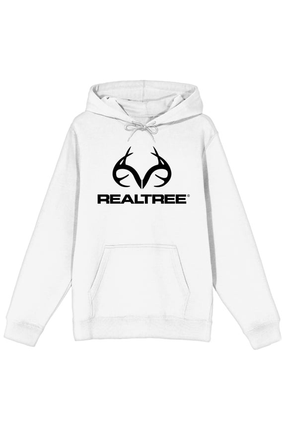 Real Tree Logo Adult White Long Sleeve Hooded Sweatshirt-Small