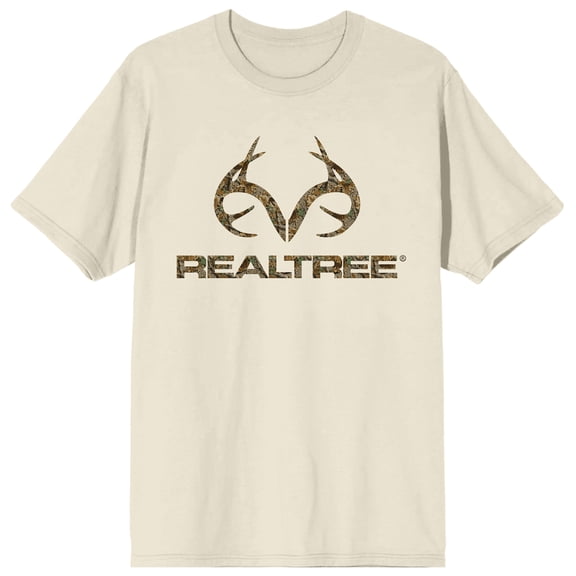 Real Tree Logo Icon and Logo Text Men's Natural Crew Neck Short Sleeve T-shirt