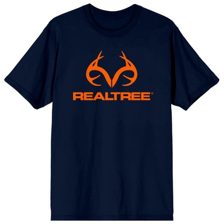 Real Tree Orange Logo Adult Navy Crew Neck Short Sleeve T-shirt - 3XL
