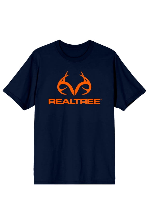 Real Tree Orange Logo Adult Navy Crew Neck Short Sleeve T-shirt - XL