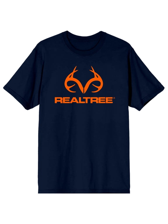 Real Tree Orange Logo Adult Navy Crew Neck Short Sleeve T-shirt - XXL