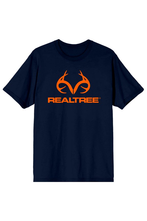 Real Tree Orange Logo Adult Navy Crew Neck Short Sleeve T-shirt - XXL
