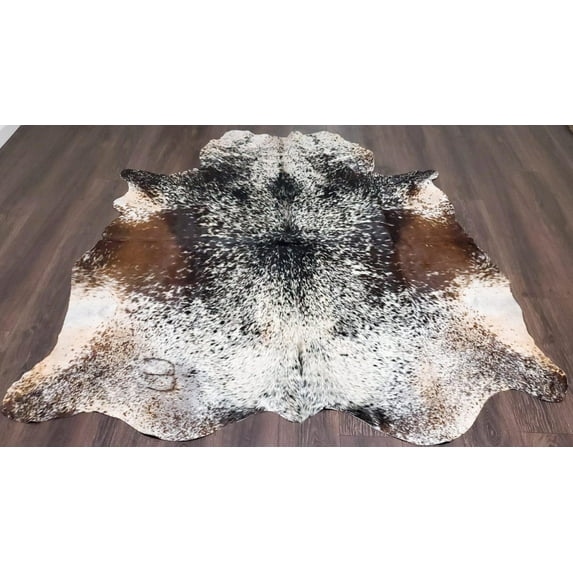 Real Tricolor Cow Skin Area Rug Hair on Leather Hide 6.5 ft X 6 ft - 45 x 36 sq.ft Approx. Multicolor