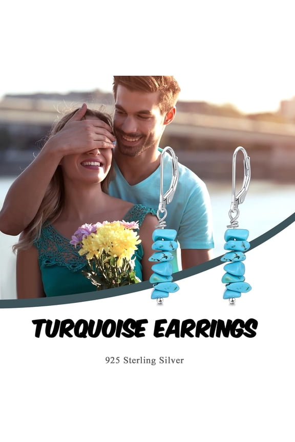 Real Turquoise Earrings 925 Sterling Silver Raw Turquoise Gemstone Dangle Earrings Western Jewelry for Women