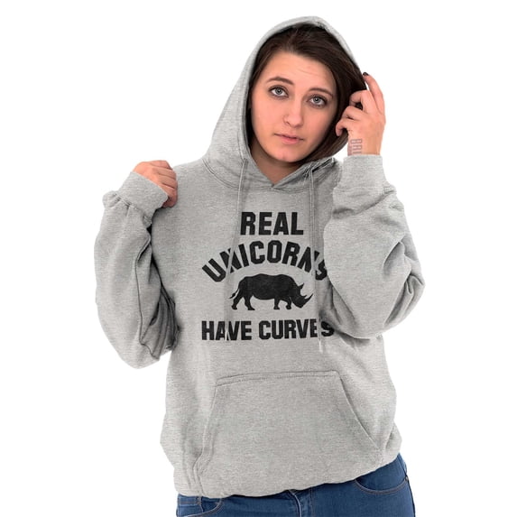 Real Unicorns Have Curves Rhinoceros Hoodie Sweatshirt Women Brisco Brands L