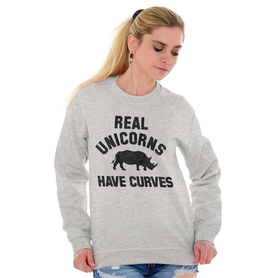 Real Unicorns Have Curves Rhinoceros Women Crewneck Sweatshirt Brisco Brands S