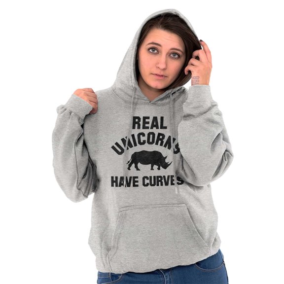 Real Unicorns Have Curves Rhinoceros Women Plus Size Graphic Pullover Hoodie Brisco Brands 5X