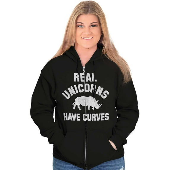 Real Unicorns Have Curves Rhinoceros Zip Hoodie Sweatshirt Women Brisco Brands S
