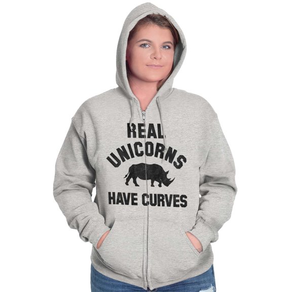 Real Unicorns Have Curves Rhinoceros Zip Hoodie Sweatshirt Women Brisco Brands X