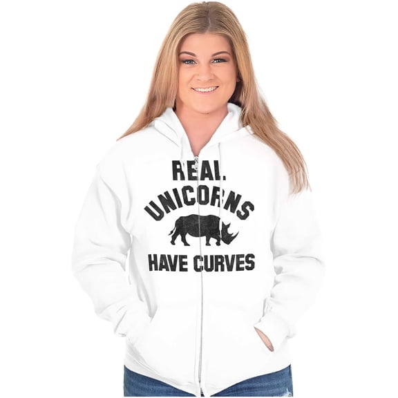 Real Unicorns Have Curves Rhinoceros Zip Hoodie Sweatshirt Women Brisco Brands X