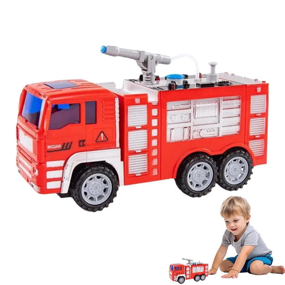 Real Water Spray Fire Truck Toy for Kids, Friction-Powered Fire Engine with Working Water Pump, 7.5 Realistic * Vehicle for Boys Girls 3, ABS Toy (Red)