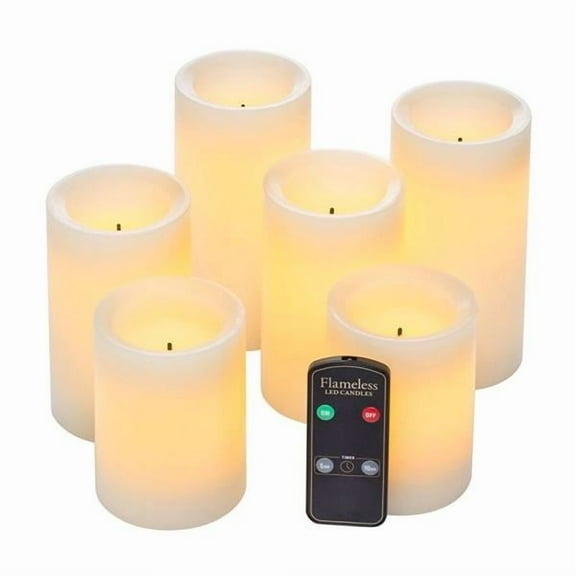 Real Wax Flameless Candle Set w/Dual Timer Feature and Remote Control - Duracell Batteries Included - Set of 6
