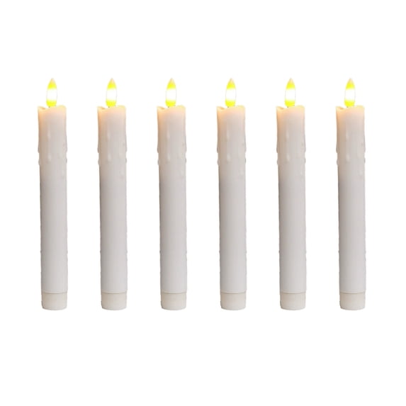 Real Wax Flameless Taper Candles, Remote Control Timer Dimmable Led Candles with Holder Table Decor for Christmas, Halloween, 7.5 In, 6 Pack White