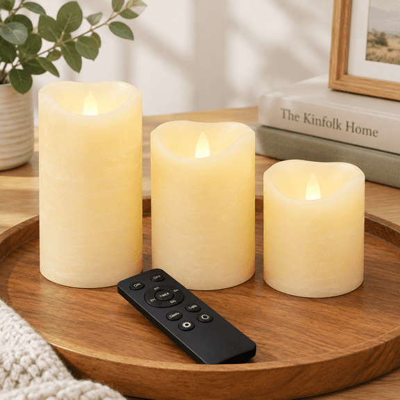 Real Wax Operatedless Candles With Remote Timer 3 Pack